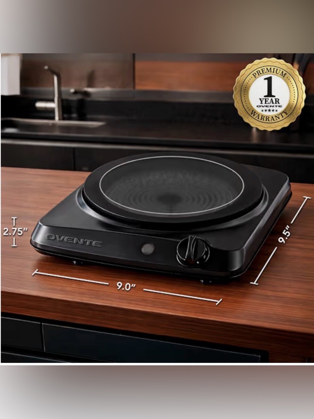 Ovente Black Single Electric Burner Hot Plate - Portable Countertop Cooker